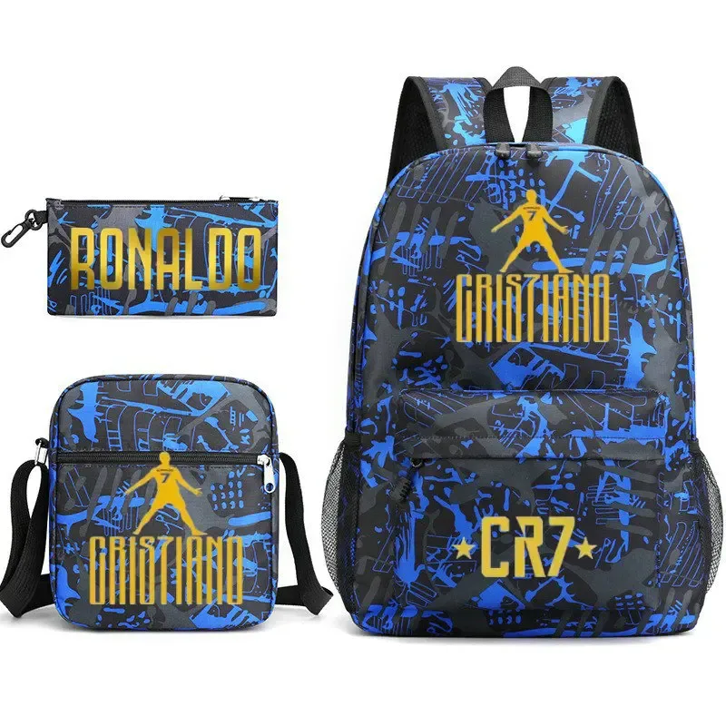 sacs d'école de cosplay football cr7, sac à dos pour ordinateur portable, pour adolescents garçons et filles, 3 pièces/ensemble