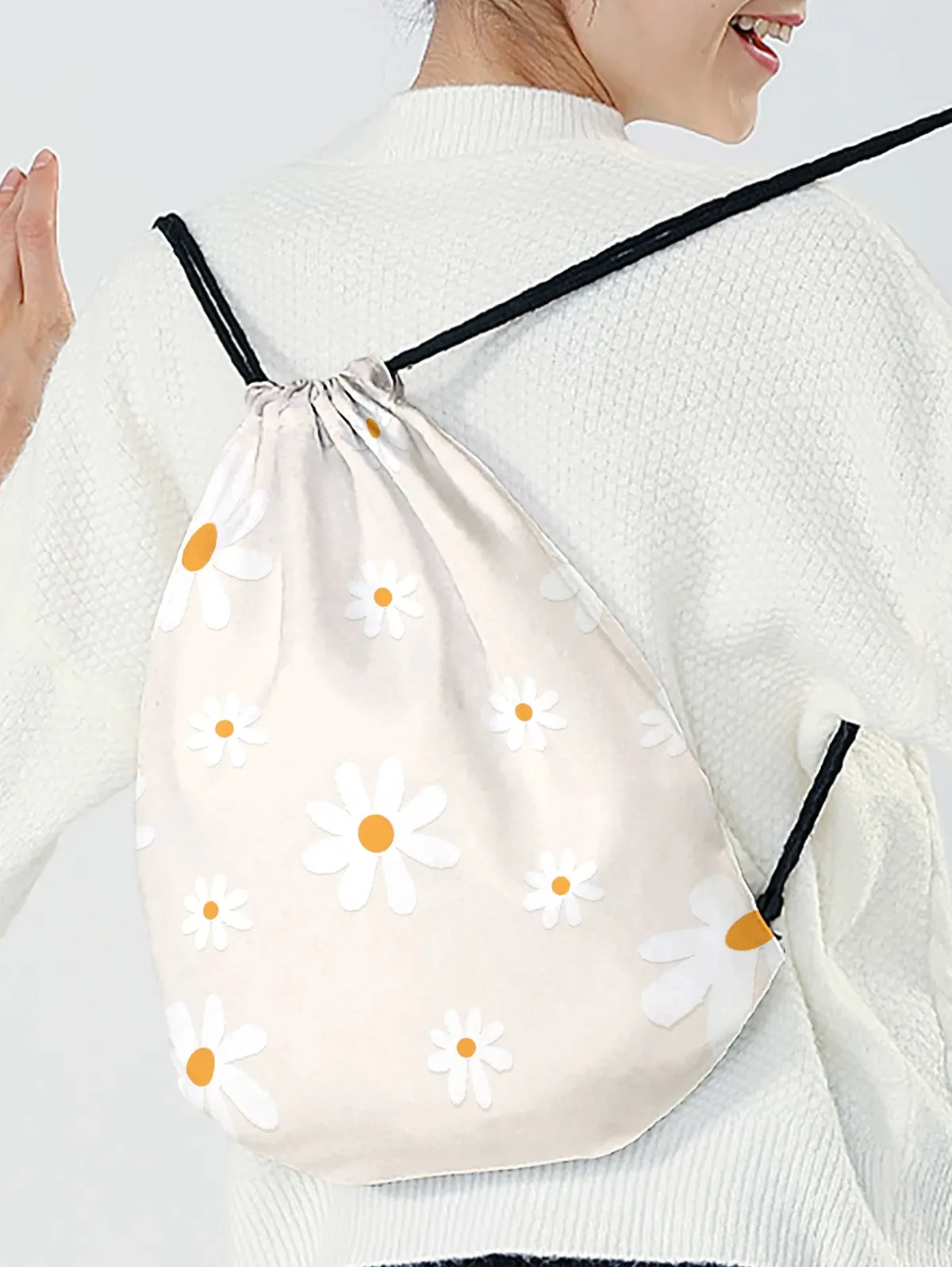 sac à dos à cordon de serrage imprimé daisy, sac de sport léger pour la salle de sport, le yoga, les voyages, l'école, les courses et les trajets quotidiens