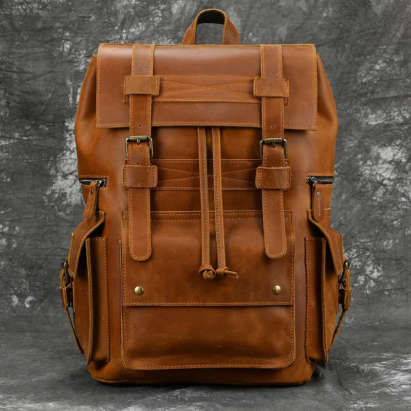 sac à dos de voyage en cuir véritable pour hommes, sac d'école de luxe, sac de week-end, véritable sac pour homme, sac pour ordinateur portable 17 ", qualité supérieure