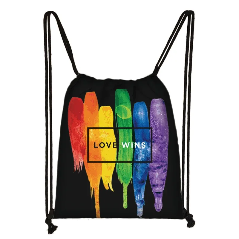 sac à dos à motif de cœur arc-en-ciel lgbt, sacs à cordon de proximité pour les zones de voyage, sac de rangement arc-en-ciel, mode thon, lesbienne et gay pride, cadeau