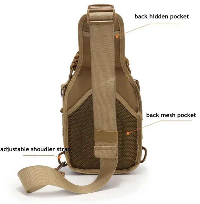sac de poitrine en plein air pour hommes, sac à bandoulière tactique, sac à dos à bandoulière 900d oxford montagne camping pêche trekking molle mi