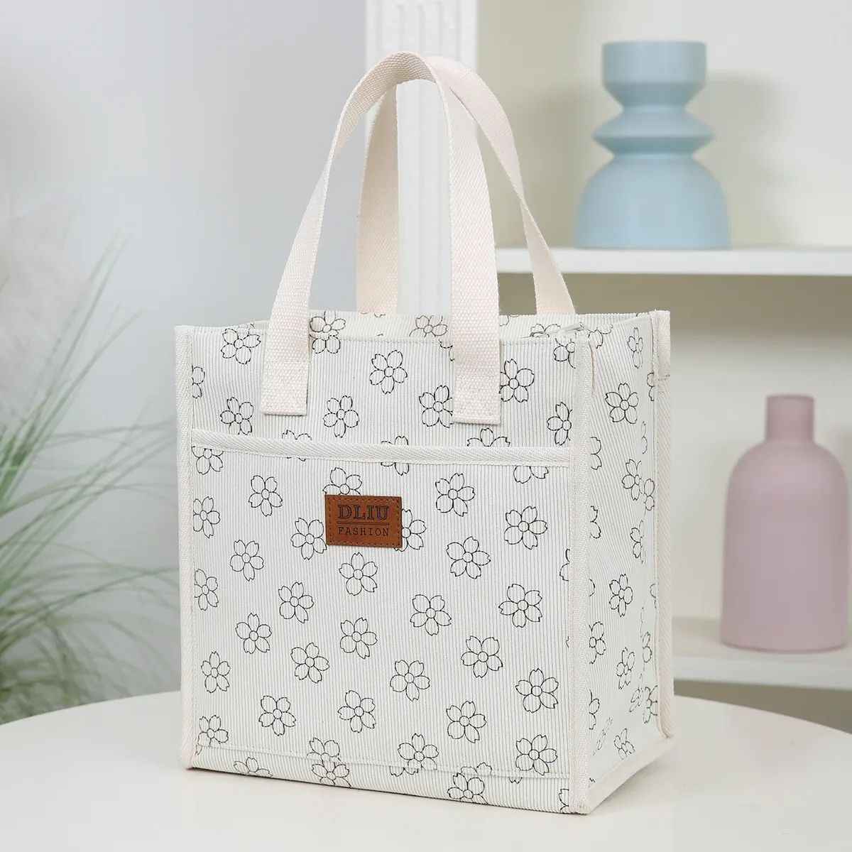 dliu, nouveau style, matière en velours côtelé, sac fourre-tout, sac à lunch, sac de rangement pour boîte à lunch, doublé de feuille d'aluminium, polyvalent pour les trajets quotidiens