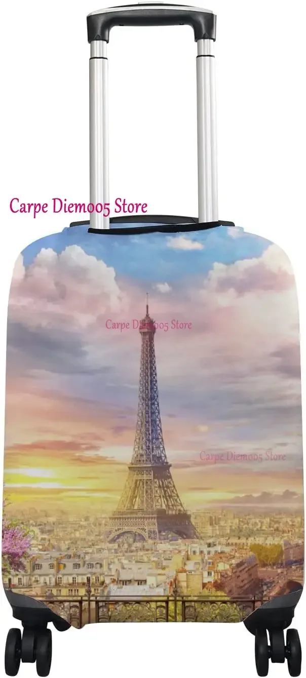 juste de valise de voyage tour eiffel paris avec fleurs roses, housse de protection des bagages, convient aux valises de 18 à 32 pouces