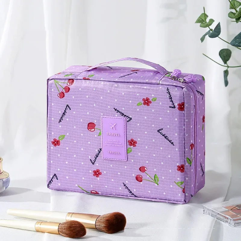 trousse de toilette de voyage à imprimé floral, organiseur de cosmétiques imperméable avec poignée pour femmes et filles