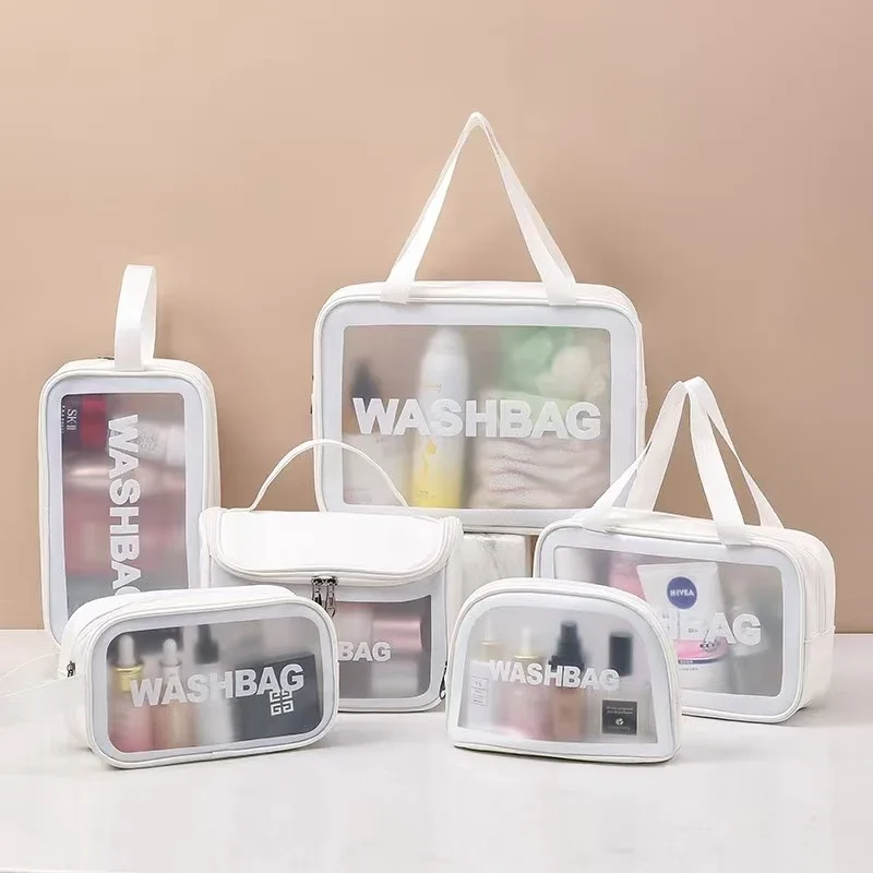 trousse toilette pvc transparent bleu blanc rose noir doré gris voyage cosmétiques maquillage grande capacité portable imperméable