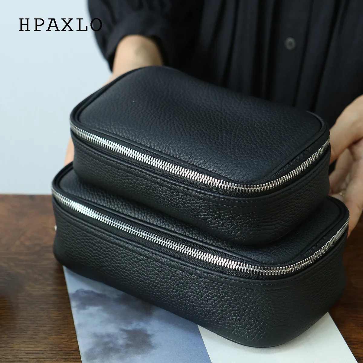 sac de maquillage en cuir véritable, design simple, cuir de vachette de première qualité, sac de toilette portable, sac de rangement pour cosmétiques pour femmes, sac de voyage