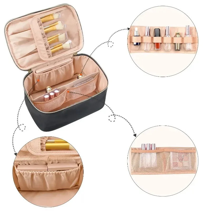 grande trousse de maquillage portable de grande capacité, organisateur de voyage pour femmes, trousse de toilette noire pour filles en voyage