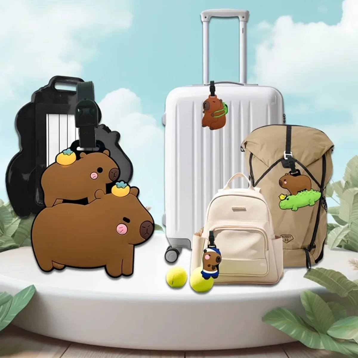 étiquette bagage pvc animaux dessin animé capybara poule jaune silicone souple voyage format petit