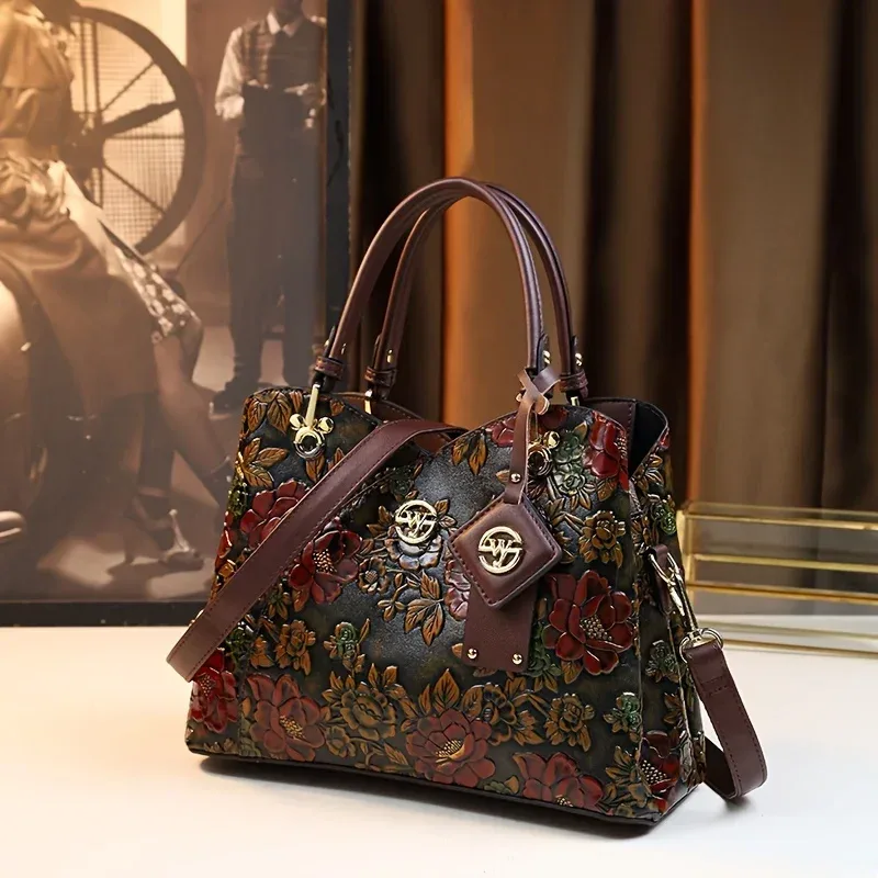 sac à main à motif de fleurs vintage, sac fourre-tout de luxe en cuir pu, sac à bandoulière à la mode pour femmes