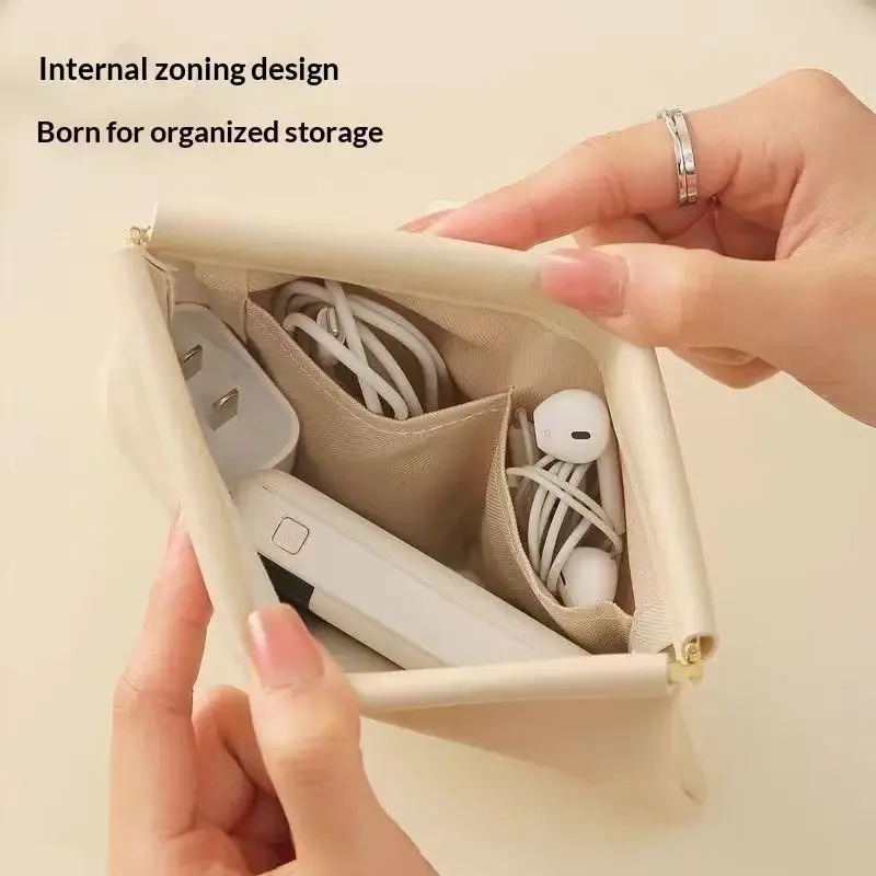 sac de rangement avec fermeture automatique, sac de rangement pour écouteurs filaires, porte-monnaie en pu, mini sac portable pour rouge à lèvres et maquillage