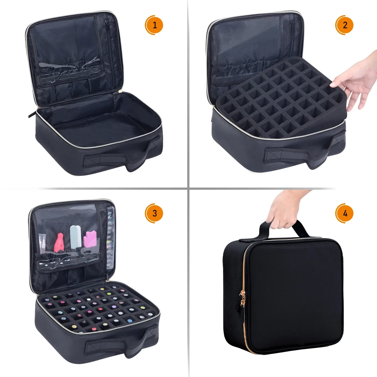 uozl organisateur de vernis à ongles de 42 bouteilles, sac de rangement de vernis à ongles portatif en cuir pu, adapté aux amateurs de nail art et aux manucure