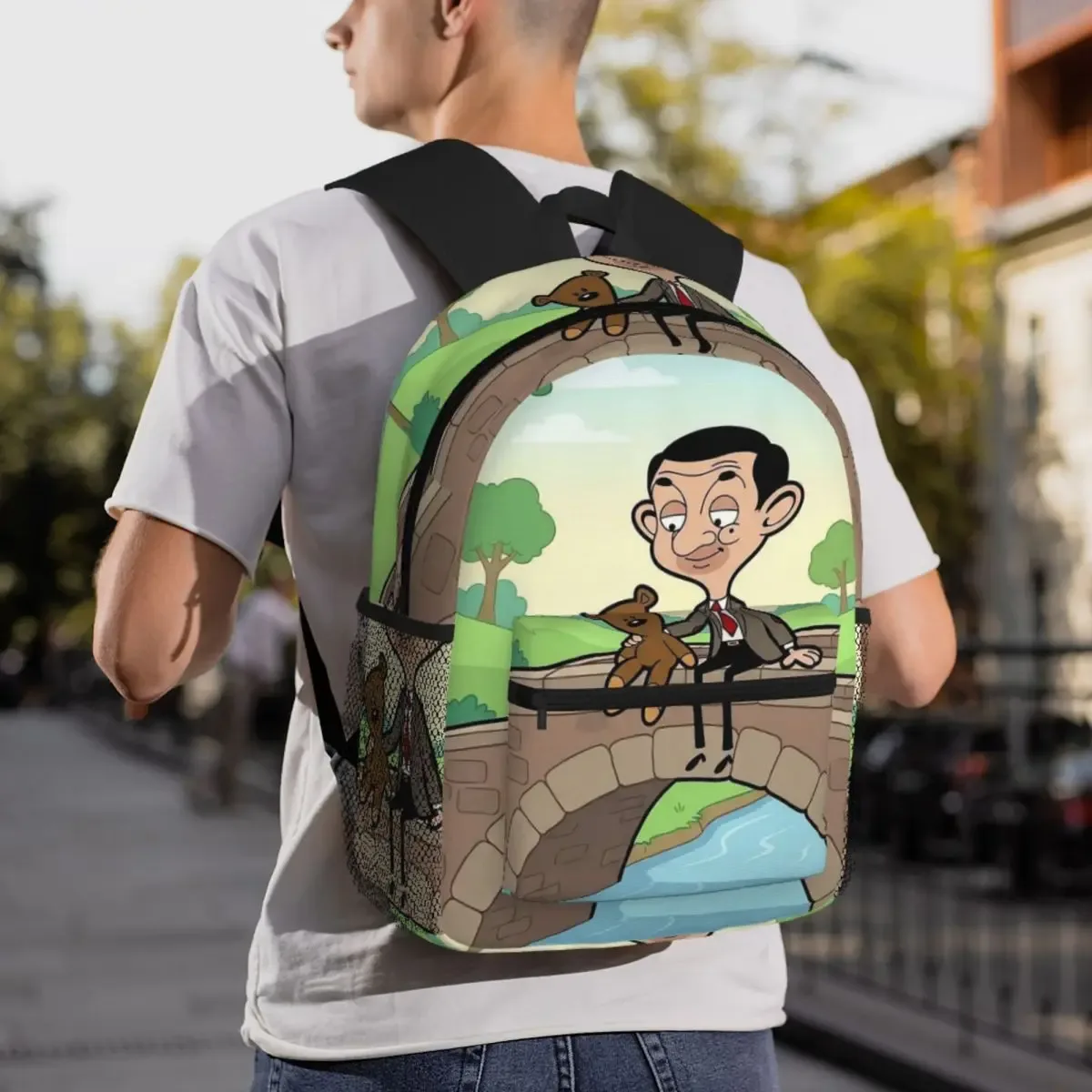 mr bean cartoon sac à dos pour étudiants, sac d'école, sac à dos de randonnée, sac à dos de voyage pour hommes et femmes, sac à bandoulière