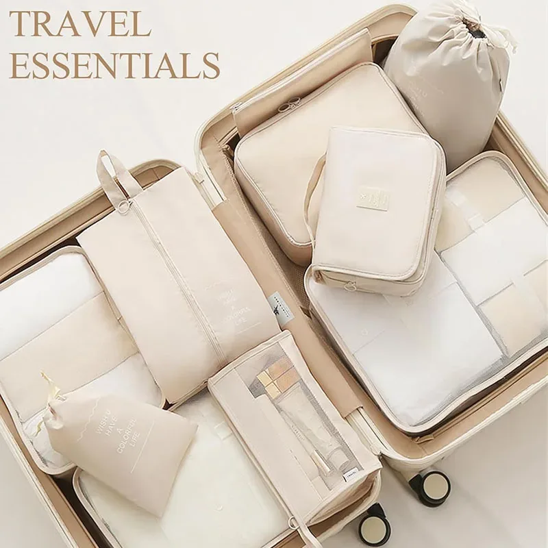 organisateur voyage polyester visibilité sac compresseur vêtements accessoires beige rose pâle léger résistant transport