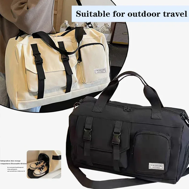 ce sac à dos aux couleurs neutres, conçu pour les hommes et les femmes, est idéal pour les voyages et peut être porté à la main ou à l’épaule.