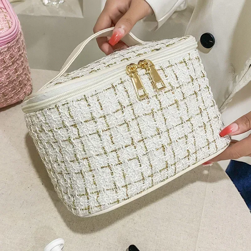nouvelle trousse de maquillage portable pour femme grande capacité, sac de toilette à main, organisateur cosmétique essentiel pour rangement de toilette