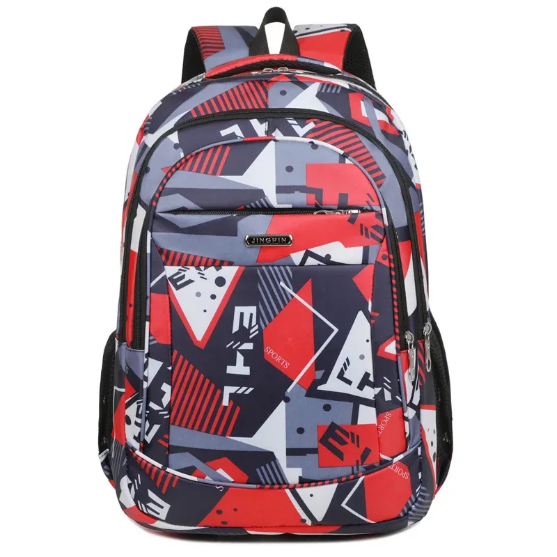 sac dos oxford université motif géométrique couleur rouge bleu gris noir poche avant zippée bandoulière arquée imperméable usage voyage