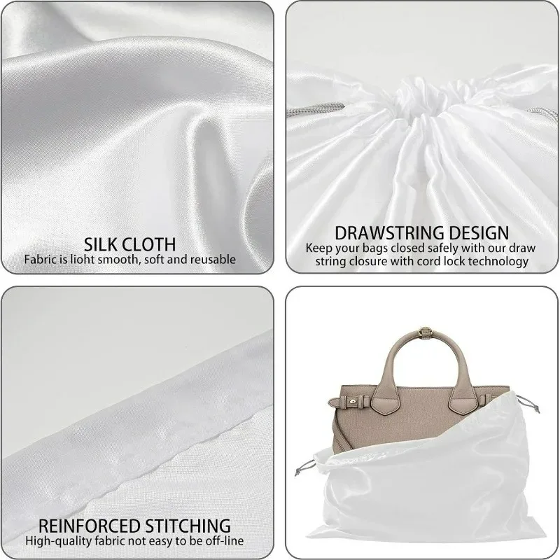 nouveaux sacs anti-poussière réutilisables en satin soyeux 2026 – sacs de rangement à cordon pour sacs à main, chaussures et vêtements – grande capacité
