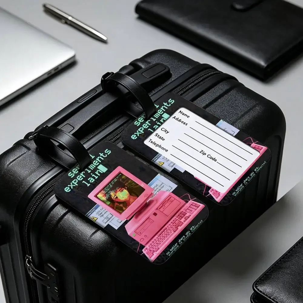 porte-cartes d'information en pvc, étiquette de bagage, étiquette de nom étanche anti-perte pour voyage, série e-experiments l-lain anime