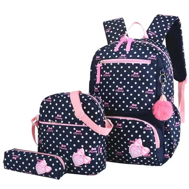 sac dos polyester point rose cœurs rouges bleus nœuds noirs pochette crayon sacs école filles voyage