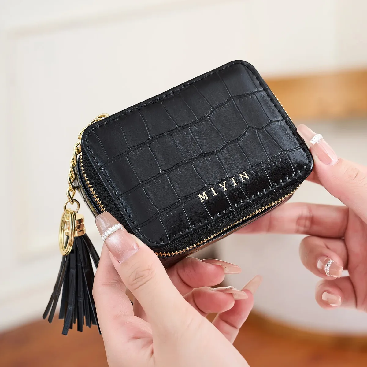 élégant mini sac de rangement pour rouge à lèvres à motif crocodile, simple trousse de maquillage pour femmes, étui de voyage portable pour lentilles de contact, trousse de maquillage.