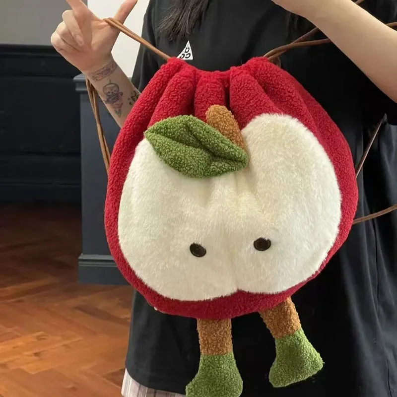 sac dos polyester rouge pomme moelleuse bandoulière arquée chain brodée grande capacité voyage cosplay