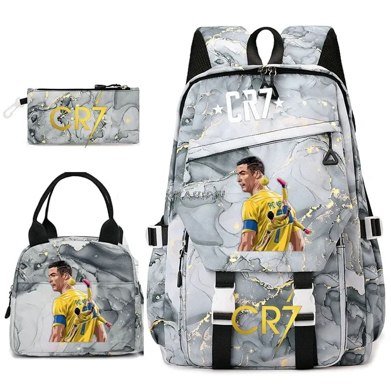ensemble de sacs à dos pour étudiants avec imprimé cr7, sac à lunch et trousse à crayons, sac à dos de voyage pour adolescentes
