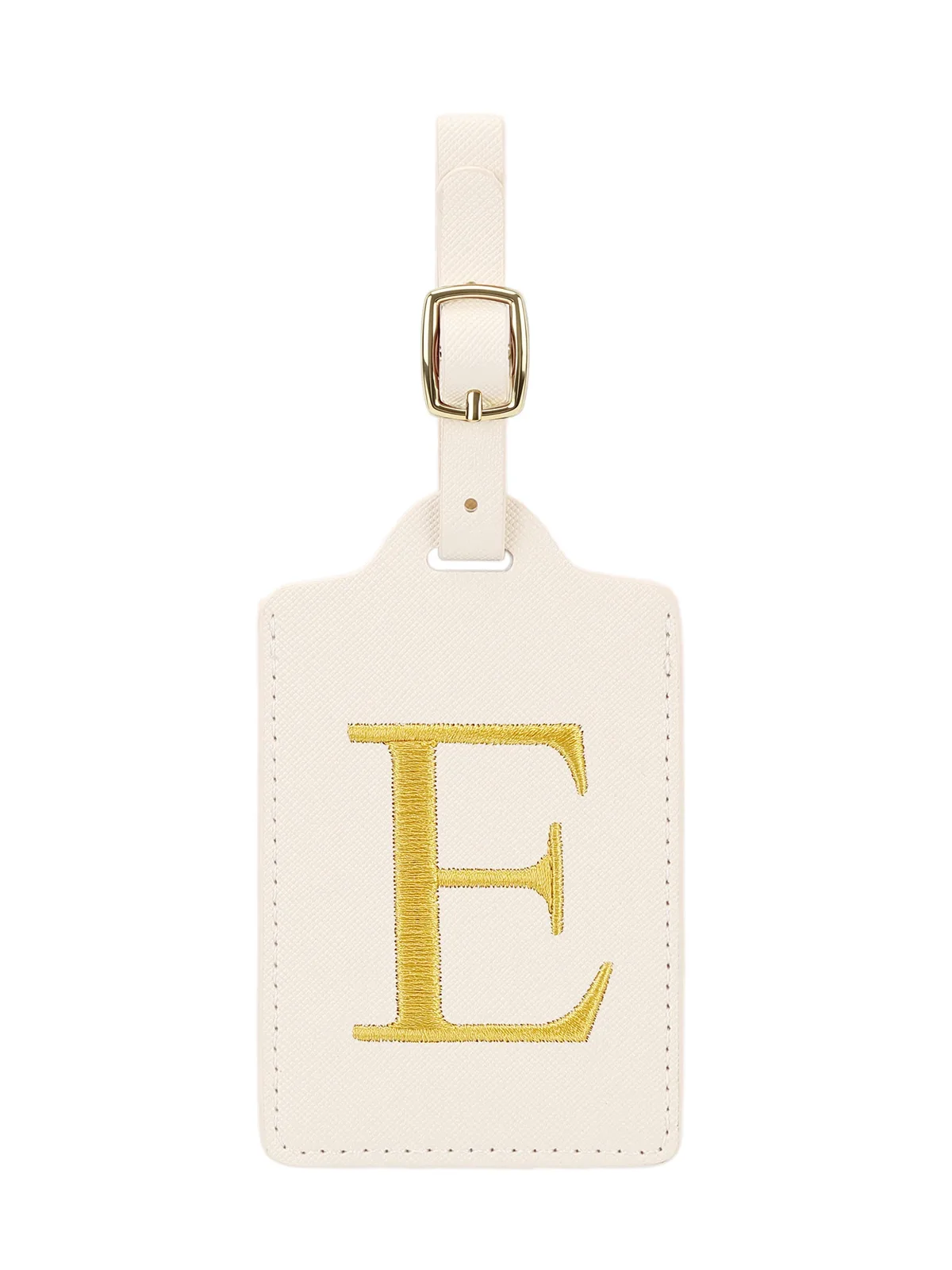étiquette bagage polyester lettre dorée cuir blanc rectangulaire identification voyage unisexe alphabet fixation anneau métallique