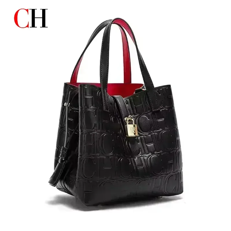 Sac fourre-tout pour femme CH en cuir PU de haute qualité avec poignée supérieure et décoration de serrure, sac à bandoulière pour le travail et le quotidien