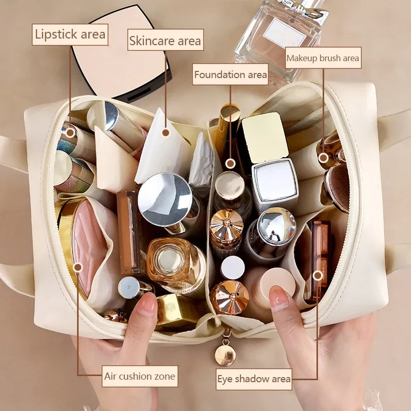 sac à cosmétiques portable de grande capacité, sac de rangement de maquillage étanche, sac de rangement de cosmétiques tendance de haute valeur esthétique