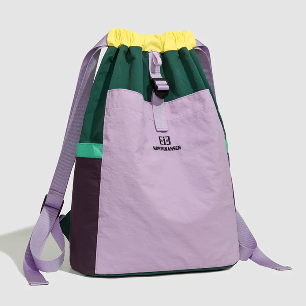 sac à dos de sport multi-tons en patchwork avec cordon de serrage, sac à dos spacieux en nylon, sac durable pour l'entraînement de tennis, la randonnée et les voyages de week-end