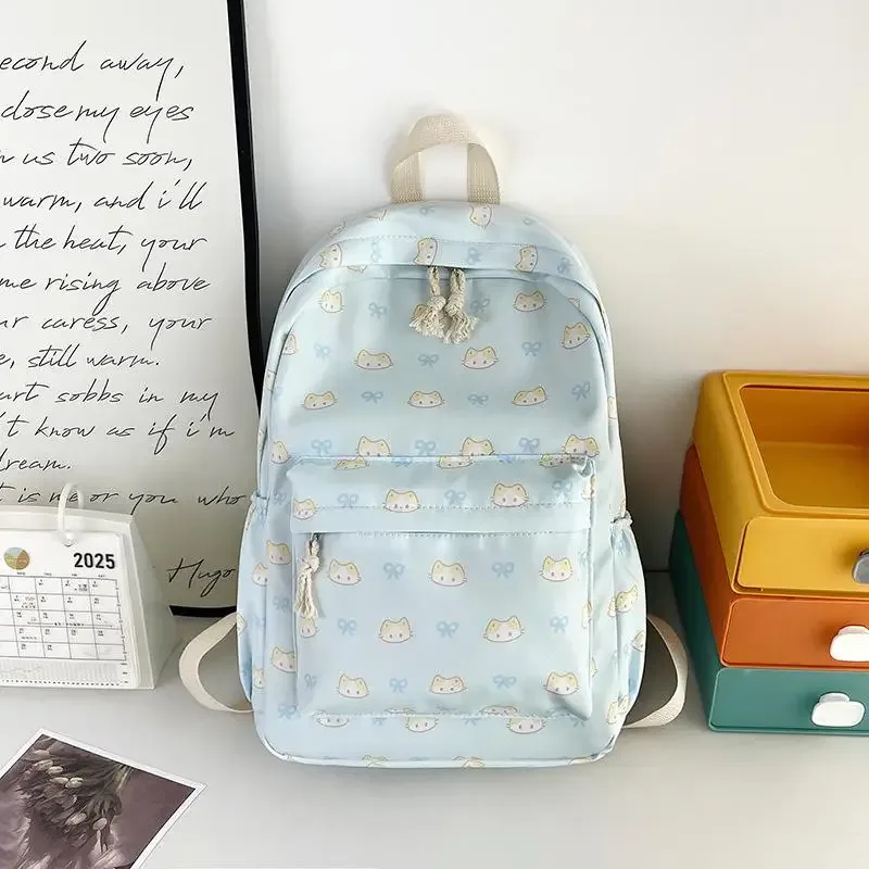 sac à dos imprimé chat de dessin animé mignon, cartable d'étudiant de grande capacité, sac girly délicat et tendance, sacs de voyage portables cadeaux