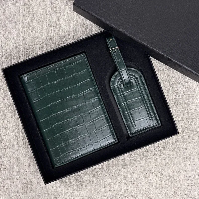 ensemble de coffret cadeau avec lettres initiales monogrammées gratuites, porte-passeport à motif crocodile, étiquette de bagage, housse de passeport, accessoires de voyage