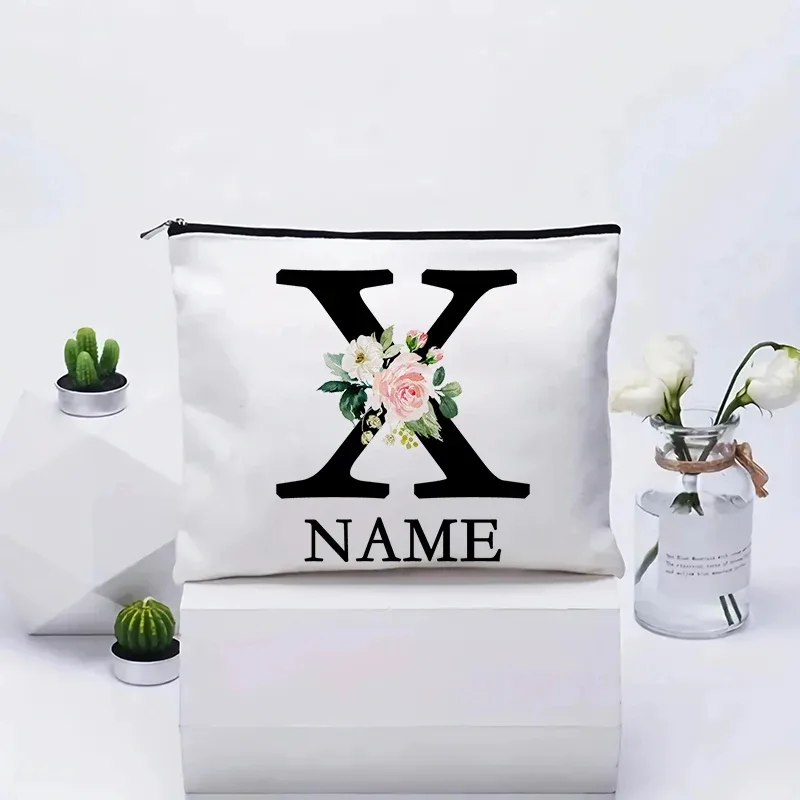 trousse de maquillage personnalisée avec nom, trousse de maquillage de voyage, trousse de maquillage de mariage, pochette cosmétique en toile pour fête, organisateur, cadeaux pour femme