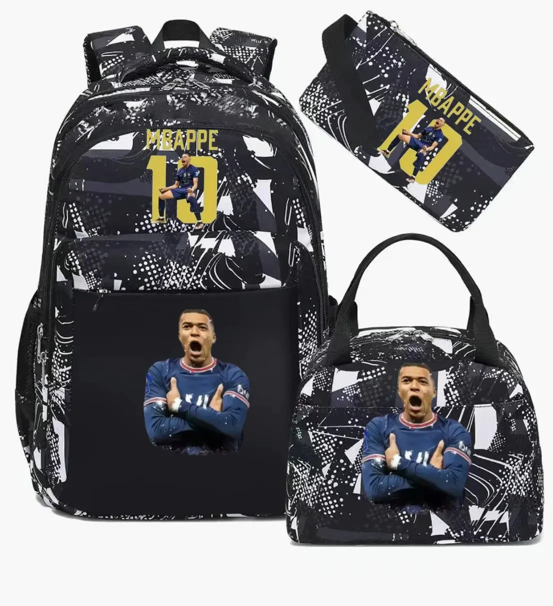 sac à dos m-mbappe camouflage 3 pièces, sacs d'école pour ordinateur portable, pour garçons et filles, sacs de voyage décontractés pour femmes et hommes, mochila