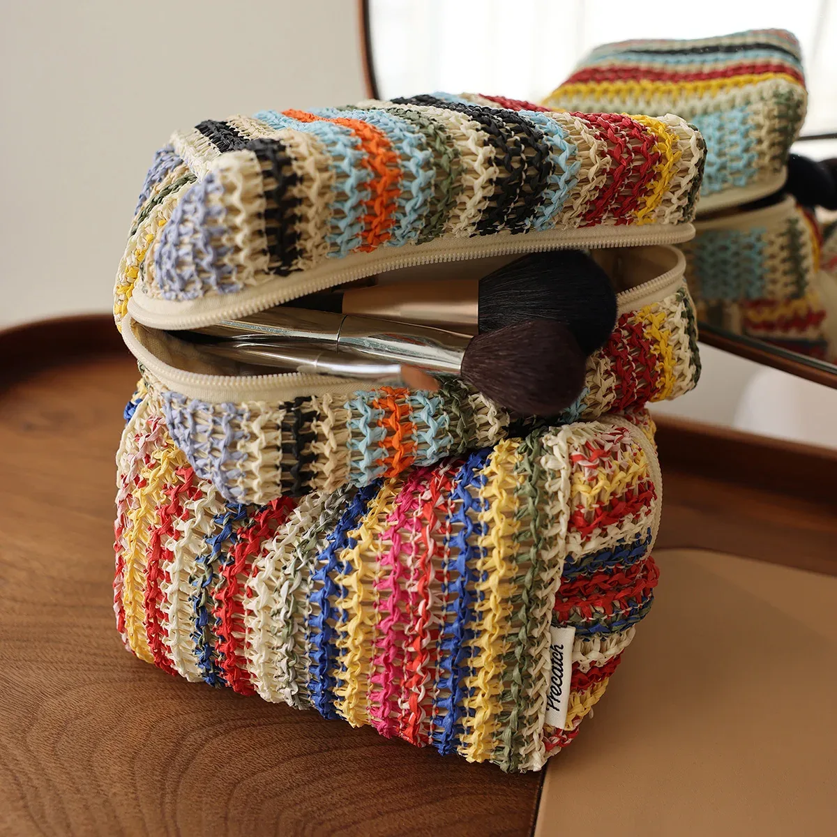 Sac à cosmétiques tricoté coloré, sac à main de voyage, pochette de toilette, organisateur de cosmétiques et de soins de la peau pour femmes, sac en déplacement