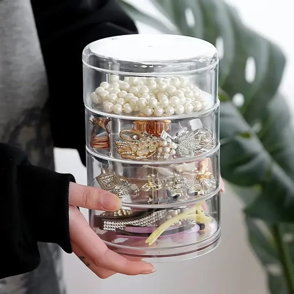 organisateur de bijoux rotatif à 360°, boîte de rangement en plastique transparent, compacte, multi-couches, porte-boucles d'oreilles et bagues, anti-poussière, présentoir de bureau