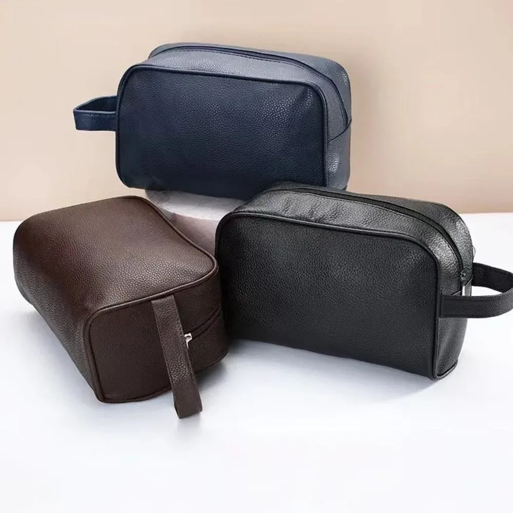 nouvelle trousse de toilette en cuir grande capacité avec fermeture éclair, sac de voyage portable, trousse de maquillage lavable en pu, rangement cosmétique