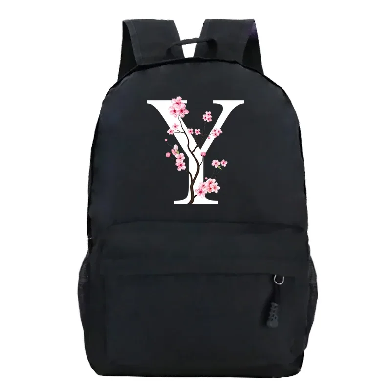 sacs à dos d'école pour jeunes sakura fleur a-z alphabet grande capacité toile harajuku mode fermeture éclair esthétique épaules sacs noirs