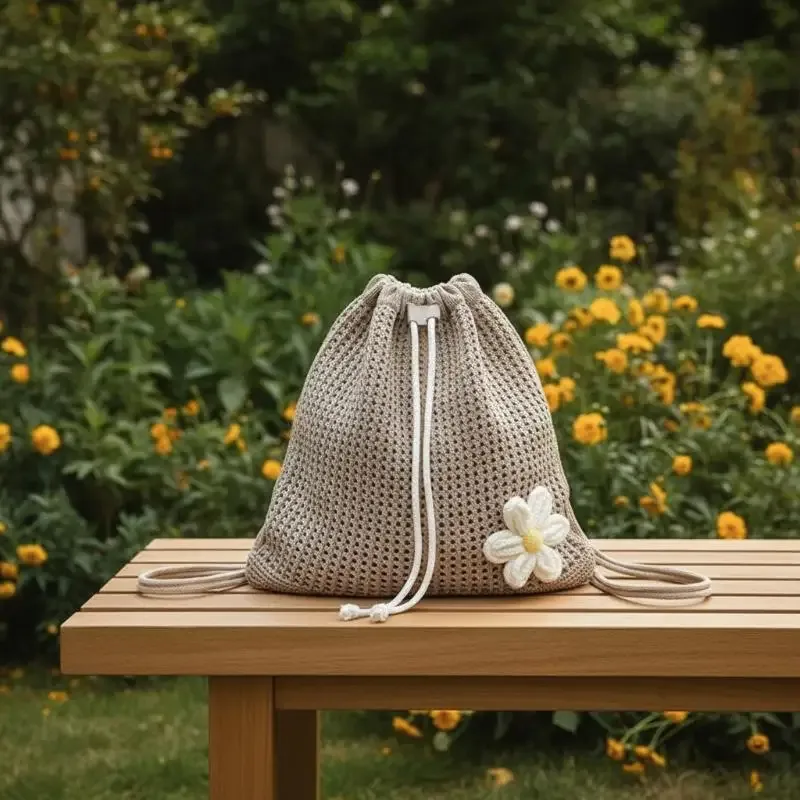 sac à dos bohème tendance en crochet, couleur unie, idéal pour le shopping et les voyages