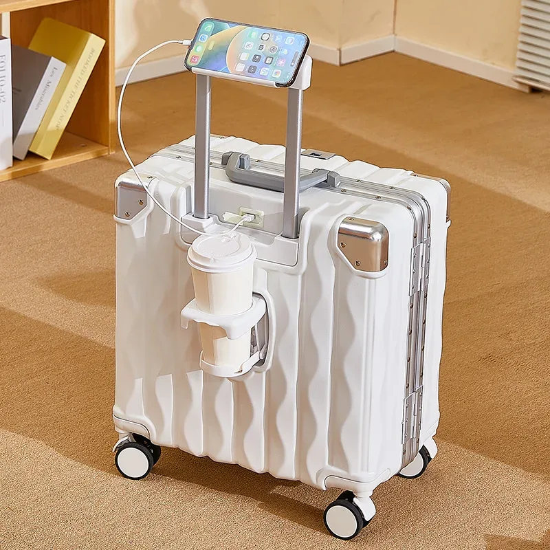 valise 18 "20" mot de passe boîtier de chariot valise cabine de voyage petit bagage avec porte-gobelet usb support pour téléphone valise bagage de voyage