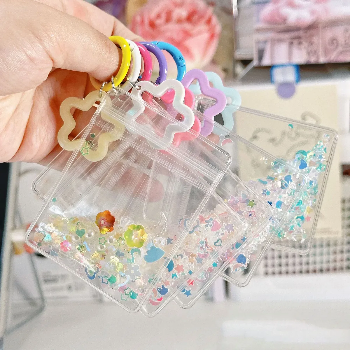 porte-clés mignon et tendance, mini sac de rangement transparent en forme d'étoile à cinq branches pour femme, pendentif pour sac et clés de voiture