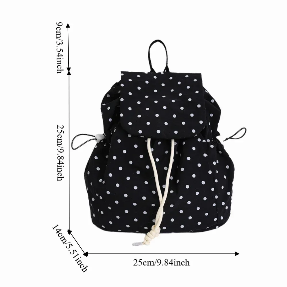sac à dos à pois multi-poches avec cordon de serrage, style coréen polyvalent, sac à dos de jour en tissu grande capacité, idéal pour les affaires