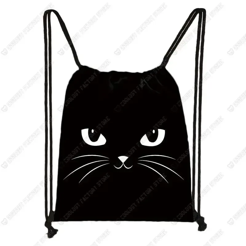 sac à dos de voyage en toile avec motif de chat pour femme, sac de rangement, sac de proximité, joli, mignon, chat de dessin animé, image imprimée, mode