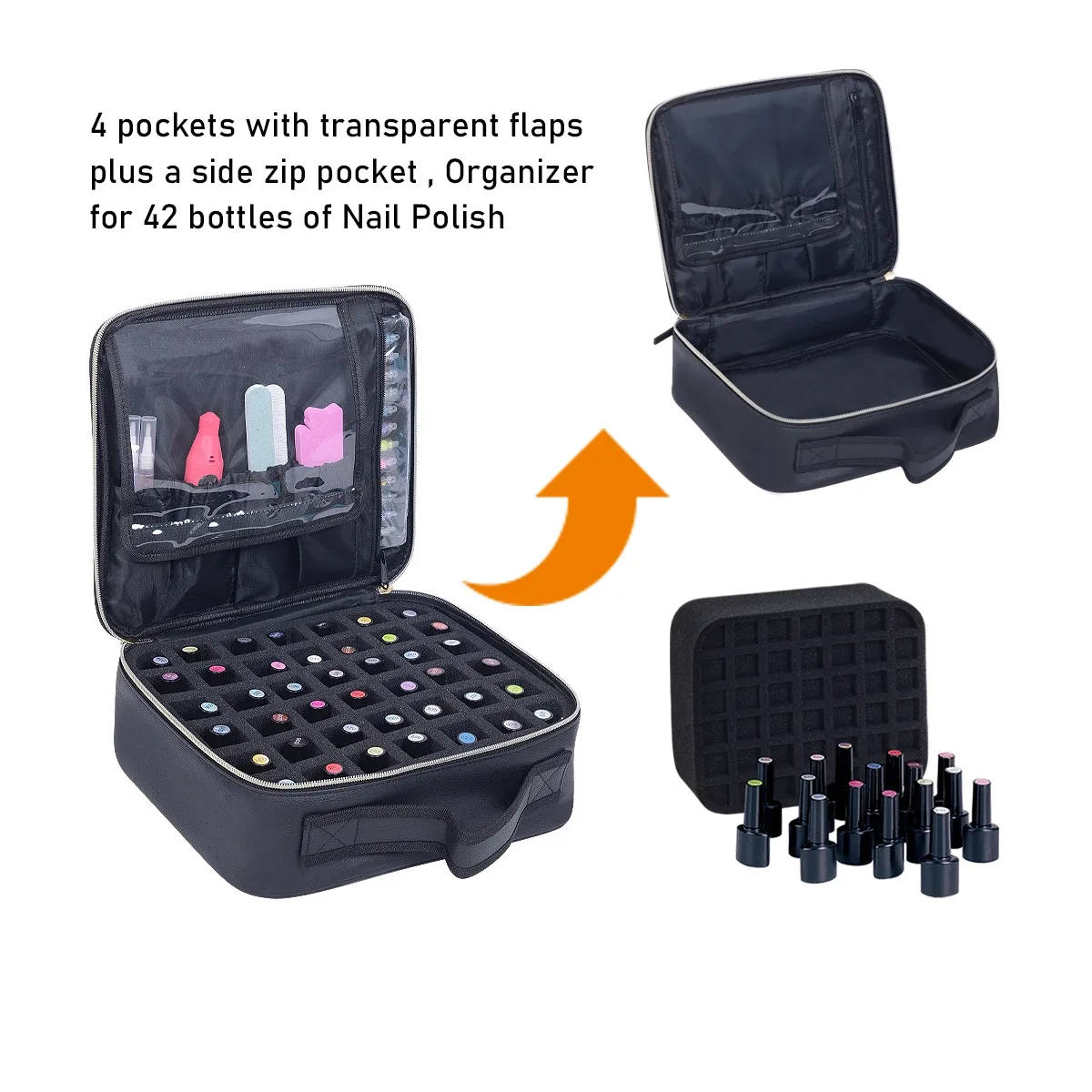uozl organisateur de vernis à ongles de 42 bouteilles, sac de rangement de vernis à ongles portatif en cuir pu, adapté aux amateurs de nail art et aux manucure