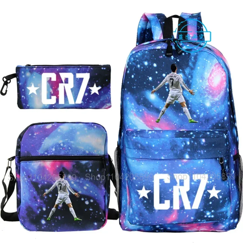sacs à dos cr7 imprimés ronaldo, 3 pièces, sacs d'école pour garçons et filles, mochila pour étudiants et adolescents, sac à dos de voyage pour ordinateur portable, cadeau