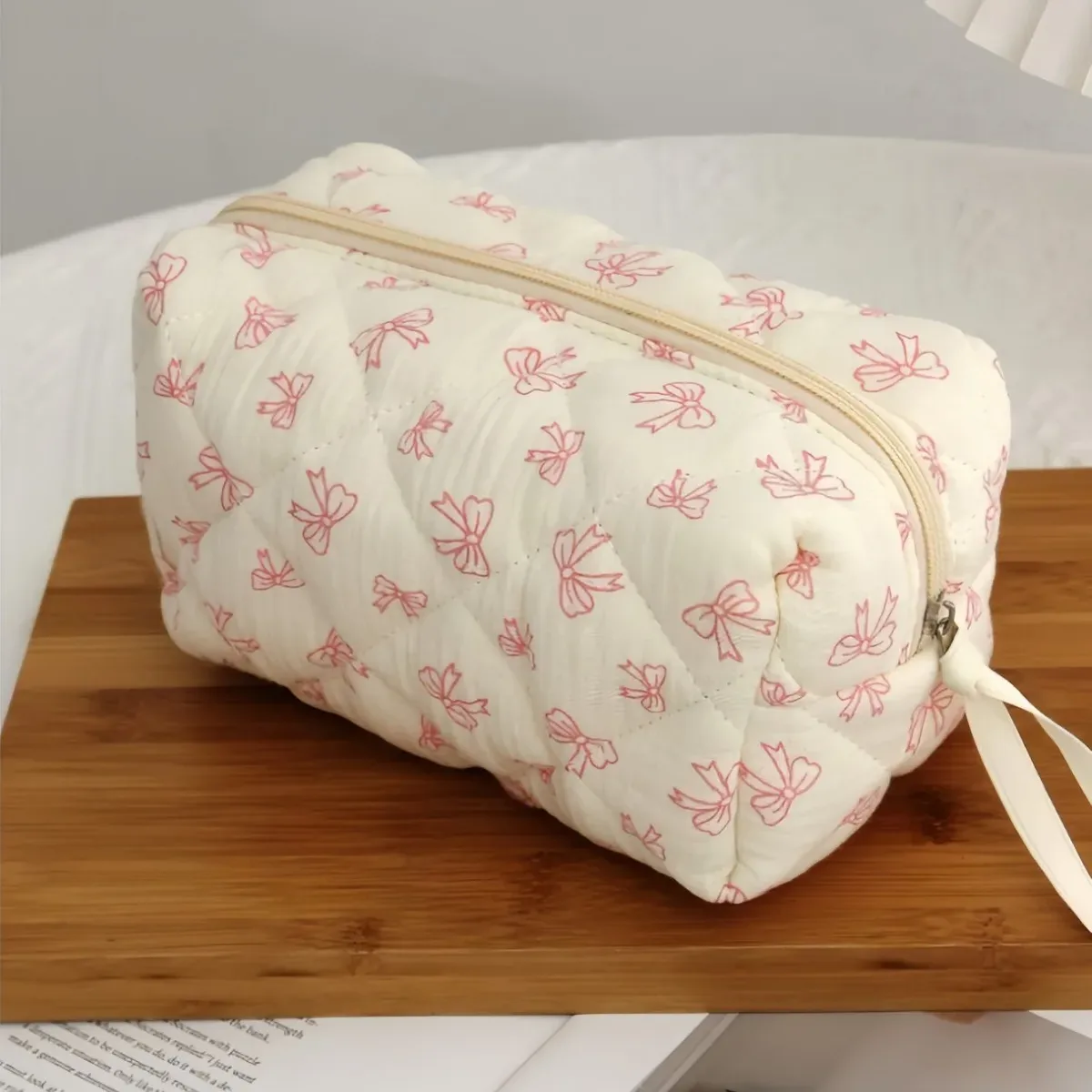 trousse de maquillage en coton avec nœud floral, sac de rangement, imprimé de fleurs, poudres cosmétiques, grande trousse cosmétique de voyage
