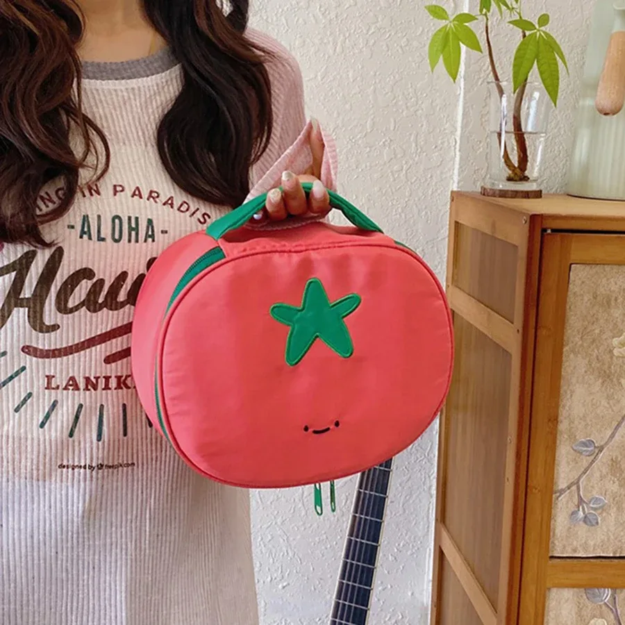 Trousse de Maquillage Mignonne en Forme de Tomate, en Nylon Imperméable, Portable, Design Unique, Sac de Voyage Multifonctionnel pour Articles de Toilette