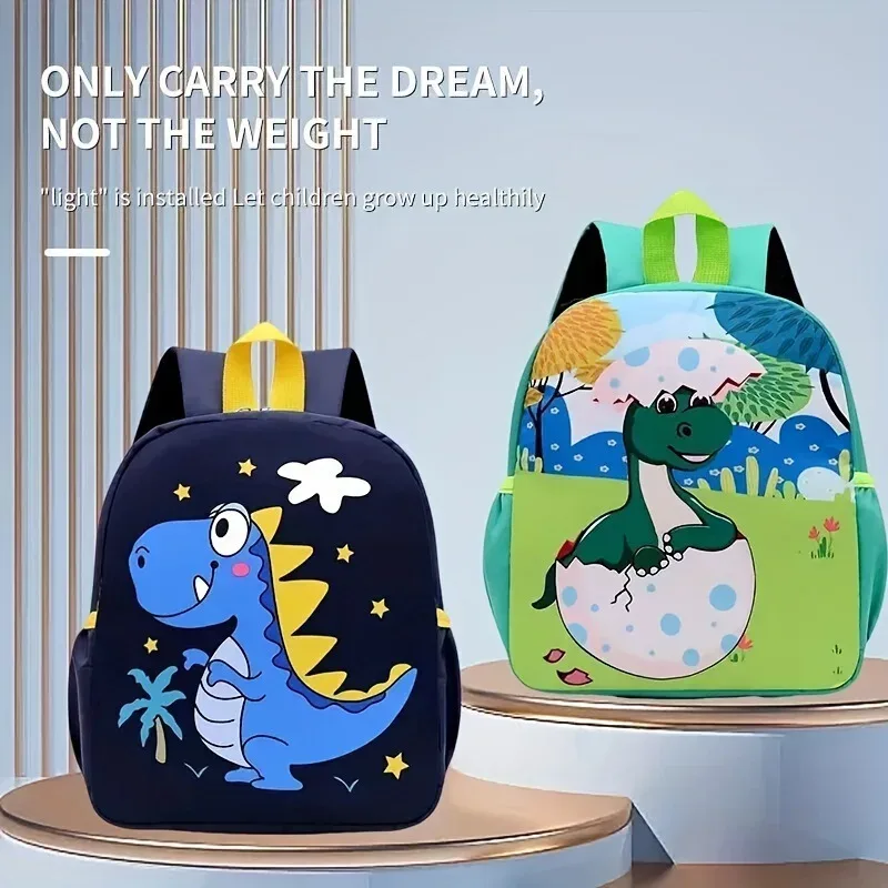 sac à dos imprimé pour enfants de maternelle, motif dinosaure et petits animaux, sac à dos double en toile pour garçons et filles, idéal pour la rentrée scolaire.