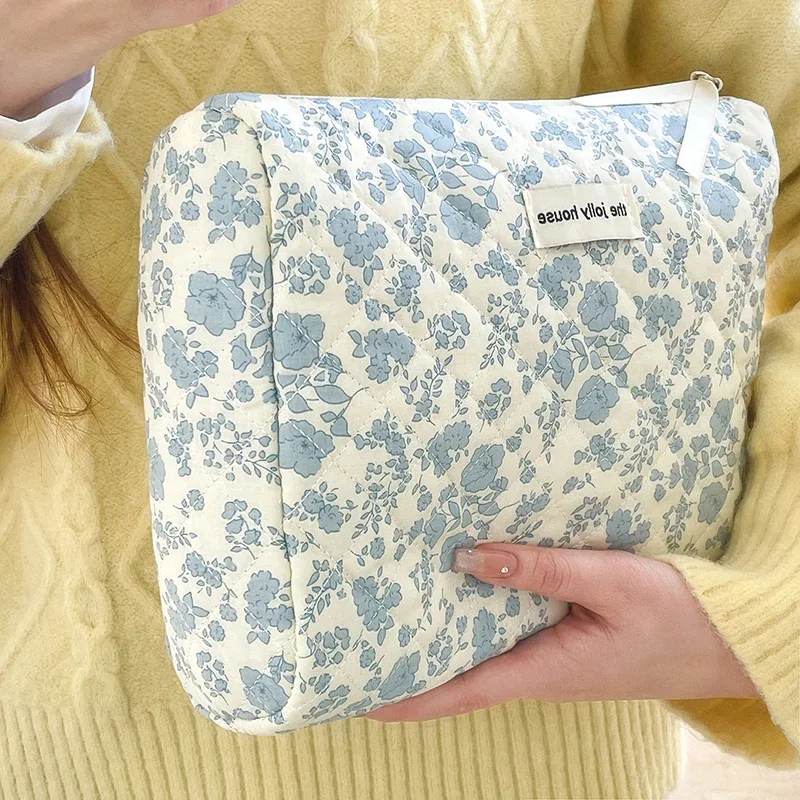 sac fourre-tout en coton matelassé pour femme, sac à main de grande capacité, trousse de maquillage rose vintage, évaluation de voyage cosmétique, mode