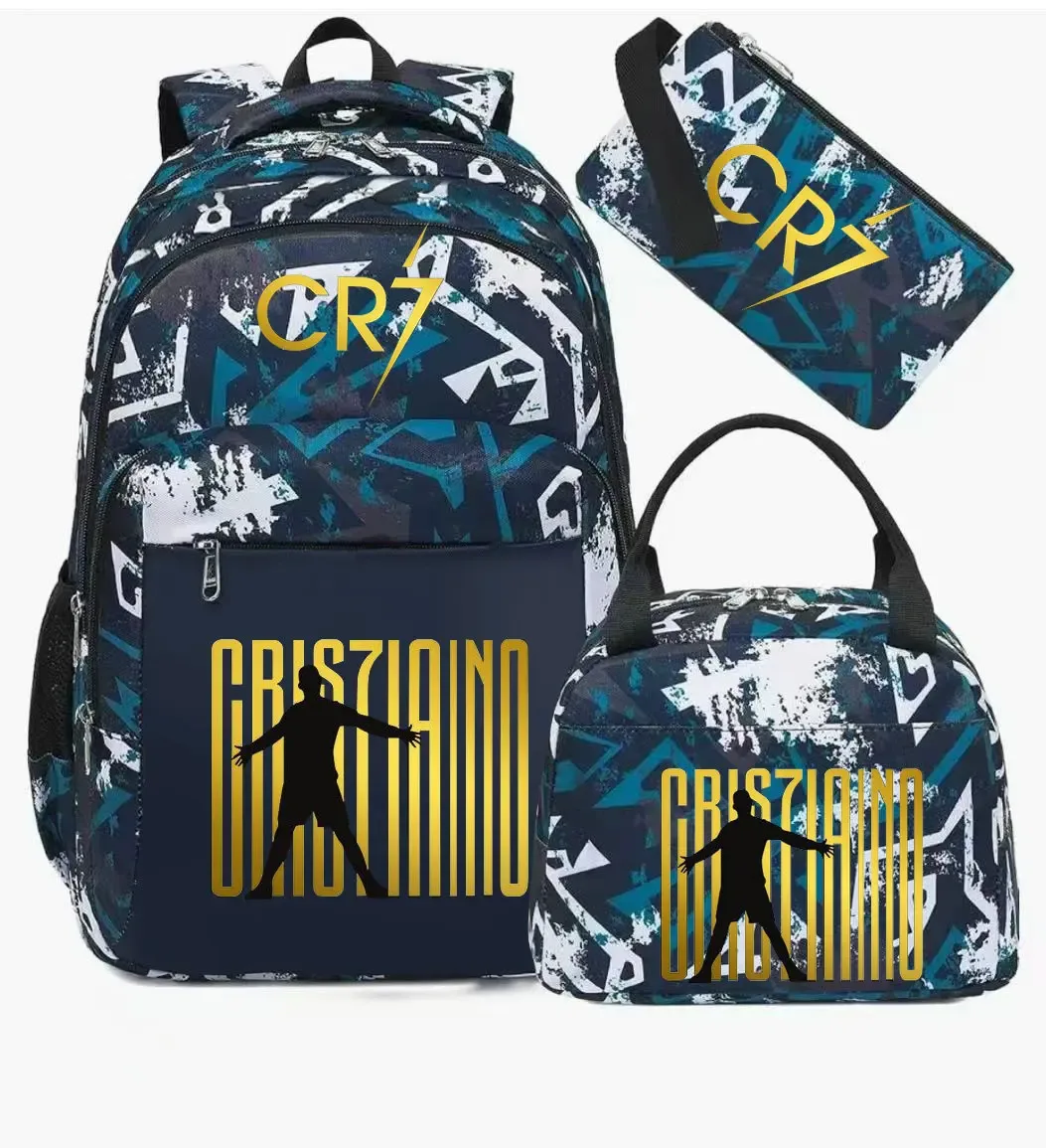 sac polyestere noir motif graphique sac dos pochette lunch cr7 cristiano voyage école adolescents femmes hommes